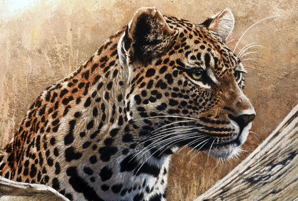Leopard and Mongoose detail - 1997 Johan Hoekstra Wildlife Art
