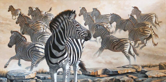 Zebra Herd - (not dated) Johan Hoekstra Wildlife Art