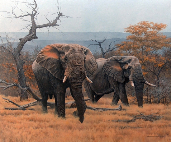 Savanna Elephants - 2006 Johan Hoekstra Wildlife Art